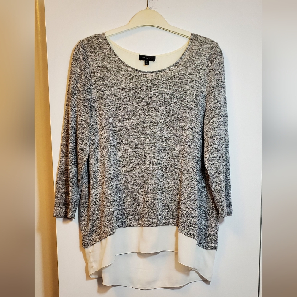 Small The Limited Heathered Gray and White Layered Twofer High-low 3/4 Sleeve